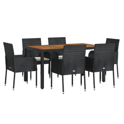 vidaXL Ensemble à manger de jardin coussins 7pcs Noir Résine tressée