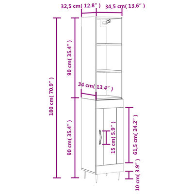 vidaXL Buffet haut Gris béton 34,5x34x180 cm Bois d'ingénierie