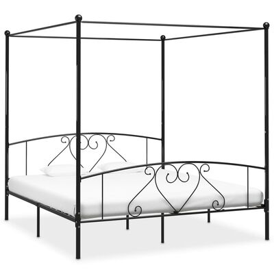 vidaXL Cadre de lit à baldaquin noir 180x200 cm métal