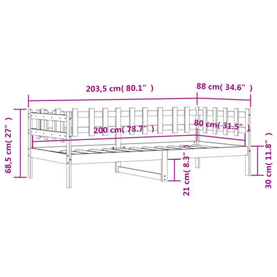 vidaXL Lit de jour Noir 80x200 cm Bois de pin massif