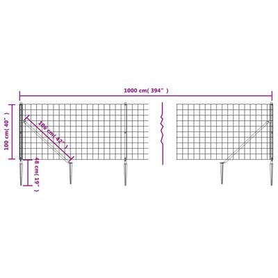 vidaXL Clôture en treillis métallique et ancrage anthracite 1x10 m