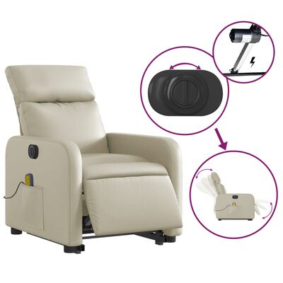 vidaXL Fauteuil inclinable de massage électrique crème similicuir