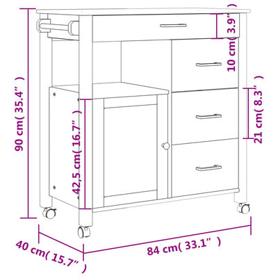 vidaXL Chariot de cuisine MONZA 84x40x90 cm bois massif de pin