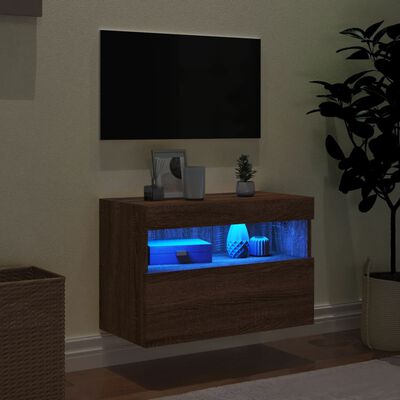 vidaXL Meuble TV mural avec lumières LED chêne marron 60x30x40 cm