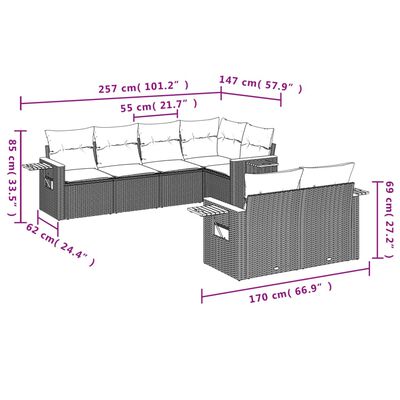 vidaXL Salon de jardin avec coussins 7 pcs gris résine tressée