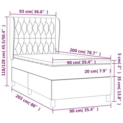 vidaXL Sommier à lattes de lit avec matelas Gris clair 90x200 cm Tissu