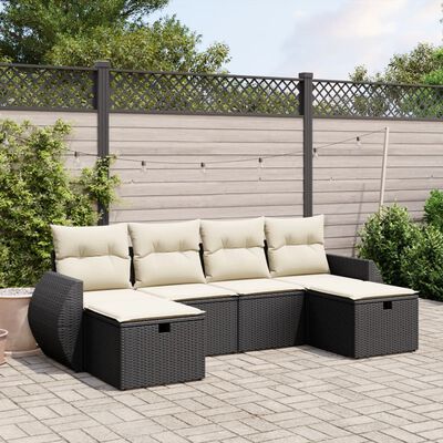 vidaXL Salon de jardin 6 pcs avec coussins noir résine tressée