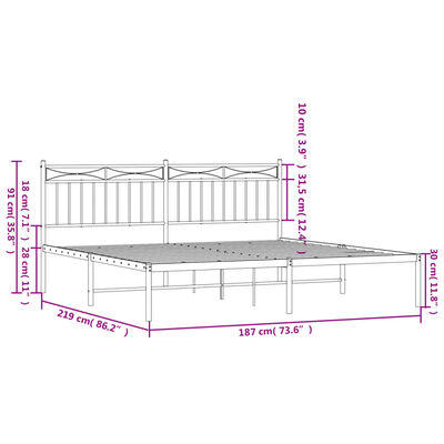 vidaXL Cadre de lit métal sans matelas avec tête de lit noir 183x213cm