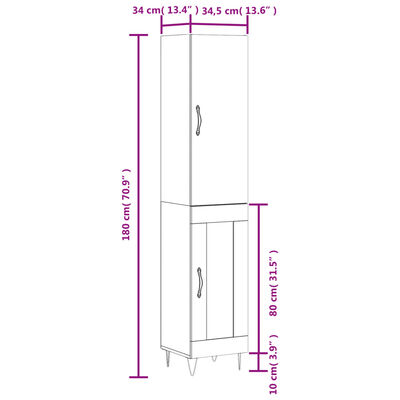 vidaXL Buffet haut Chêne fumé 34,5x34x180 cm Bois d'ingénierie