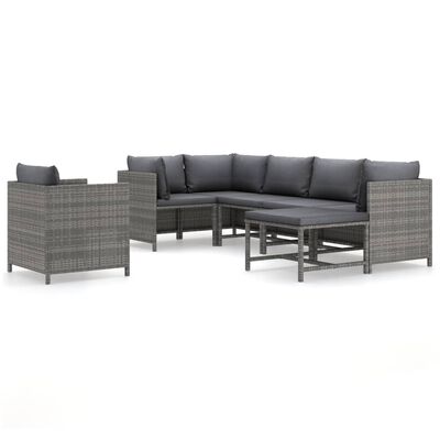 vidaXL Salon de jardin 7 pcs avec coussins Résine tressée Gris