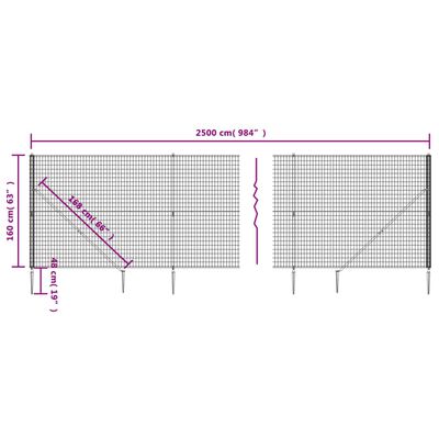 vidaXL Clôture en treillis métallique et ancrage anthracite 1,6x25 m