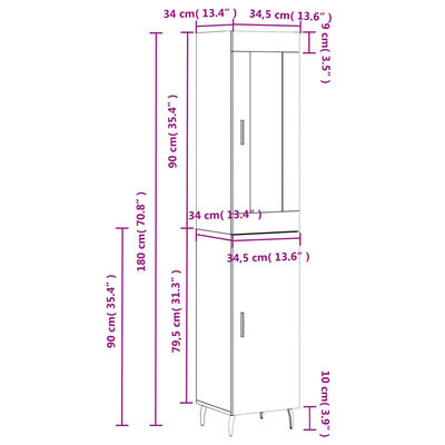 vidaXL Buffet haut Sonoma gris 34,5x34x180 cm Bois d'ingénierie