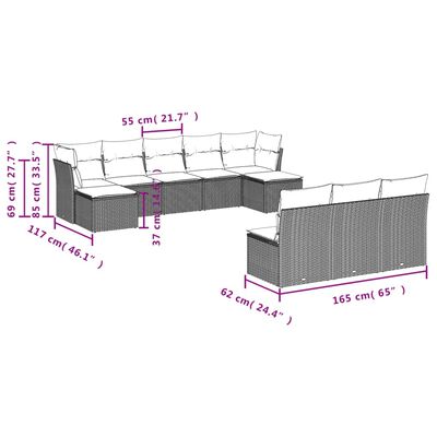 vidaXL Salon de jardin 10 pcs avec coussins marron résine tressée