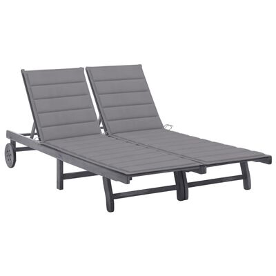 vidaXL Chaise longue de jardin 2 places avec coussin Gris Acacia