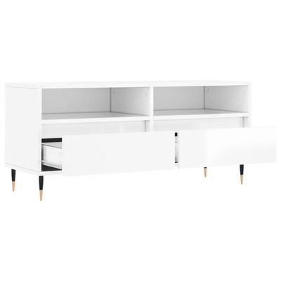 vidaXL Meuble TV blanc brillant 100x34,5x44,5 cm bois d'ingénierie