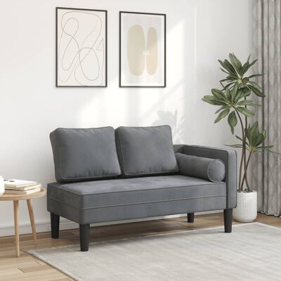 vidaXL Chaise longue avec coussins gris foncé velours