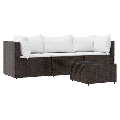 vidaXL Salon de jardin 4 pcs avec coussins Marron Résine tressée