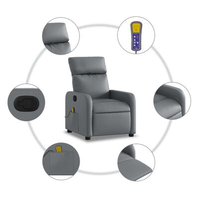 vidaXL Fauteuil de massage inclinable Gris Similicuir