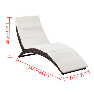 vidaXL Chaise longue pliable avec coussin Résine tressée Marron