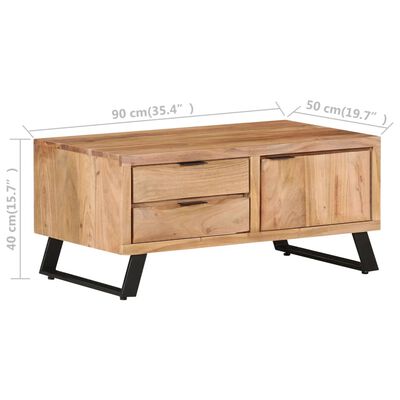 vidaXL Table basse 90x50x40 cm Bois d'acacia solide avec bord naturel