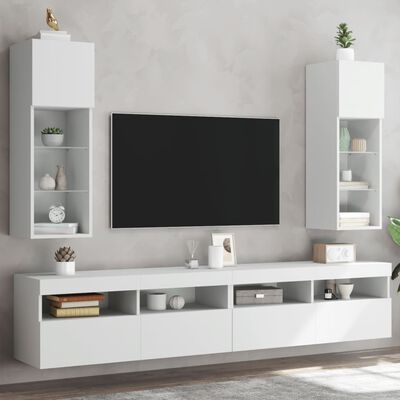 vidaXL Meubles TV avec lumières LED 2 pcs blanc 30,5x30x90 cm