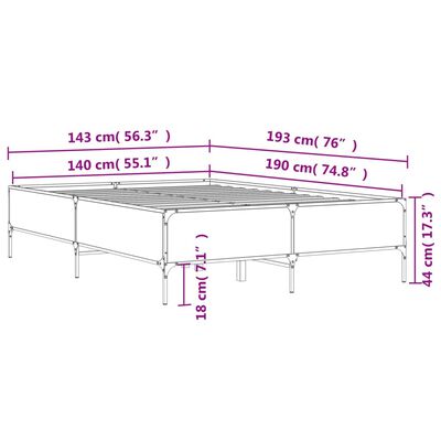 vidaXL Cadre de lit chêne fumé 140x190 cm bois d'ingénierie et métal