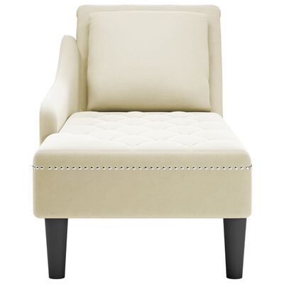 vidaXL Fauteuil long avec coussin et accoudoir droit crème velours