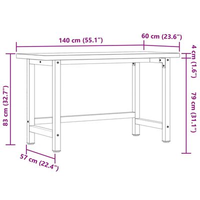 vidaXL Établi 140x60x83 cm bois massif d'acacia rectangulaire