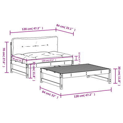 vidaXL Salon de jardin 2 pcs avec coussins bois massif douglas