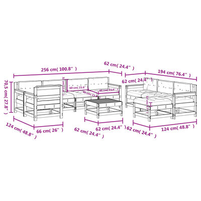 vidaXL Salon de jardin 10 pcs avec coussins noir bois massif