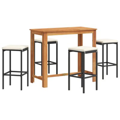 vidaXL Ensemble de bar de jardin 5 pcs noir bois massif acacia rotin