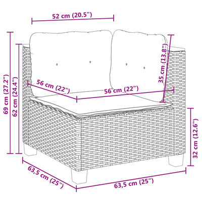 vidaXL Canapé d'angle de jardin avec coussins noir résine tressée