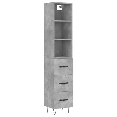 vidaXL Buffet haut Gris béton 34,5x34x180 cm Bois d'ingénierie