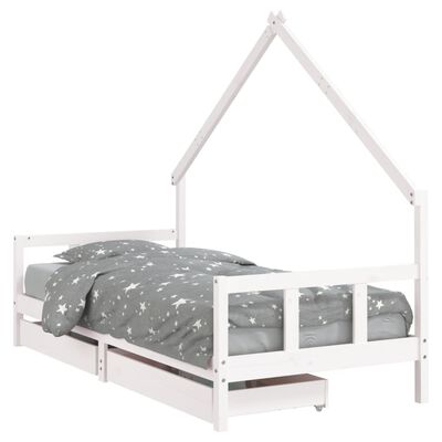 vidaXL Cadre de lit enfant tiroirs blanc 90x200 cm bois de pin massif