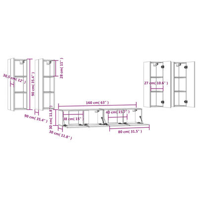 vidaXL Ensemble de meubles TV 6 pcs Gris béton Bois d'ingénierie