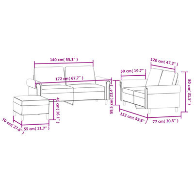 vidaXL Ensemble de canapés 3 pcs avec coussins Gris foncé Velours