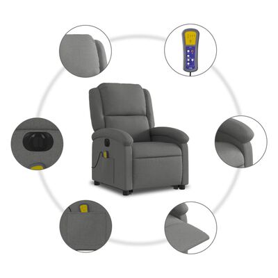 vidaXL Fauteuil inclinable de massage électrique Gris foncé Tissu