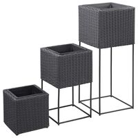 vidaXL Lits surélevés de jardin 3 pcs Résine tressée Noir