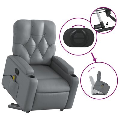 vidaXL Fauteuil inclinable de massage Gris Similicuir