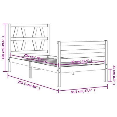 vidaXL Cadre de lit avec tête de lit blanc 90x200 cm bois massif