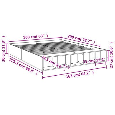 vidaXL Cadre de lit sans matelas chêne fumé 160x200 cm