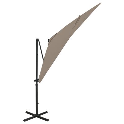 vidaXL Parasol de jardin en porte-à-faux et mât et lumières LED taupe