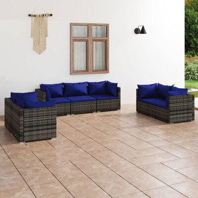 vidaXL Salon de jardin 7 pcs avec coussins résine tressée gris