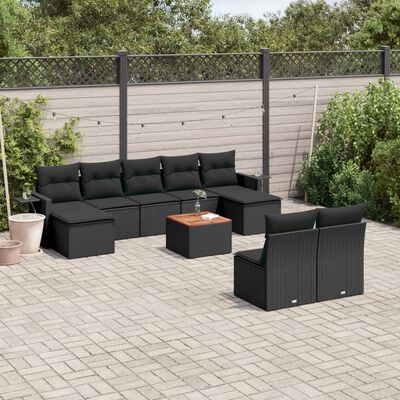 vidaXL Salon de jardin 10 pcs avec coussins noir résine tressée