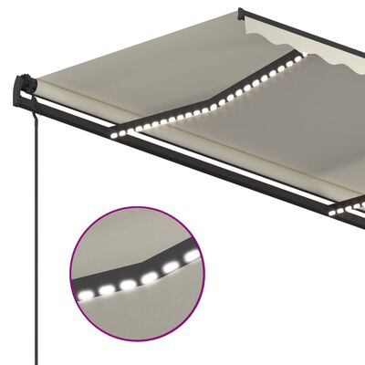 vidaXL Auvent manuel rétractable avec LED 5x3,5 m Crème