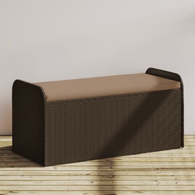 vidaXL Banc de rangement et coussin marron 115x51x52 cm résine tressée