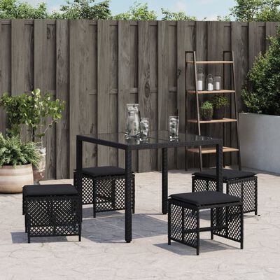 vidaXL Tabourets de jardin et coussins lot de 4 noir 41x41x36 cm rotin