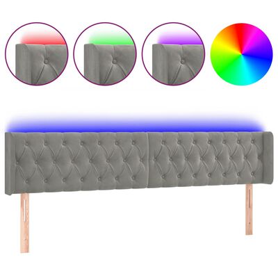 vidaXL Tête de lit à LED Gris clair 203x16x78/88 cm Velours