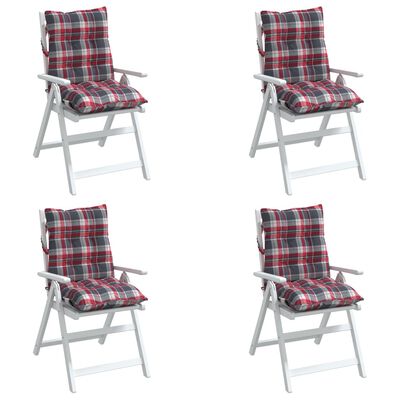 vidaXL Coussins de chaise à dossier bas lot de 4 motif carreaux rouge