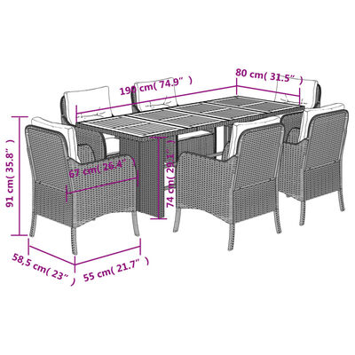 vidaXL Ensemble à manger de jardin coussins 7pcs Noir Résine tressée